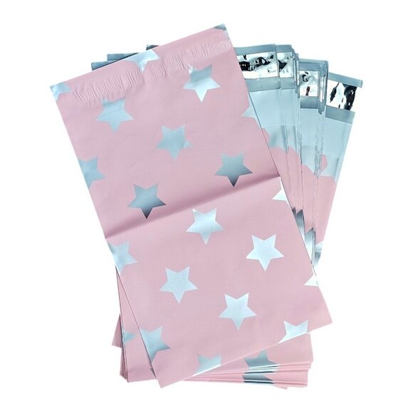 Poly Mailers 6x9 (25) New Silver Stars Printed Shipping Poly Bags - Picture 1 of 2